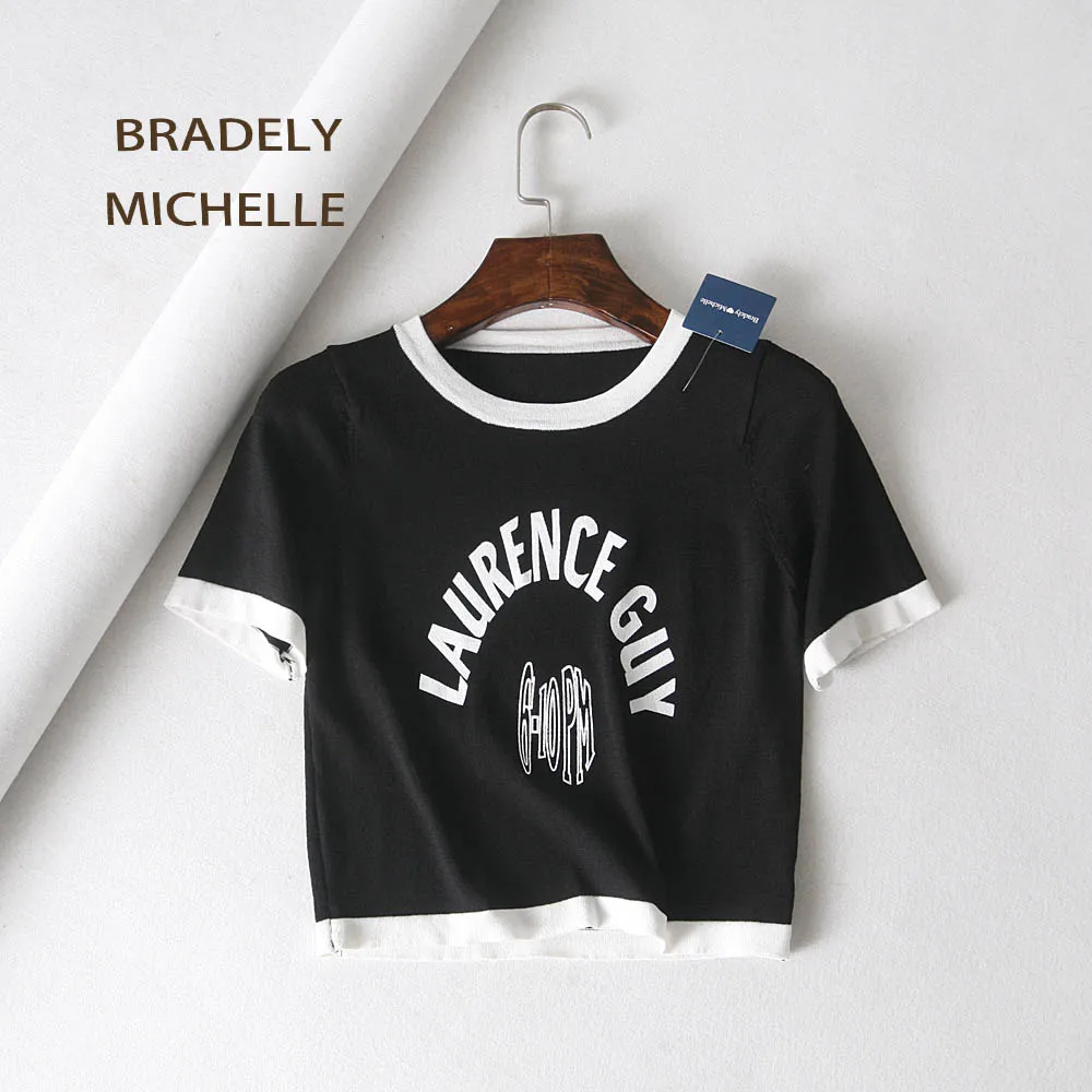 BRADELY MICHELLE коллекция 2018 года модный винтажный мягкий кроп-топ с круглым вырезом и