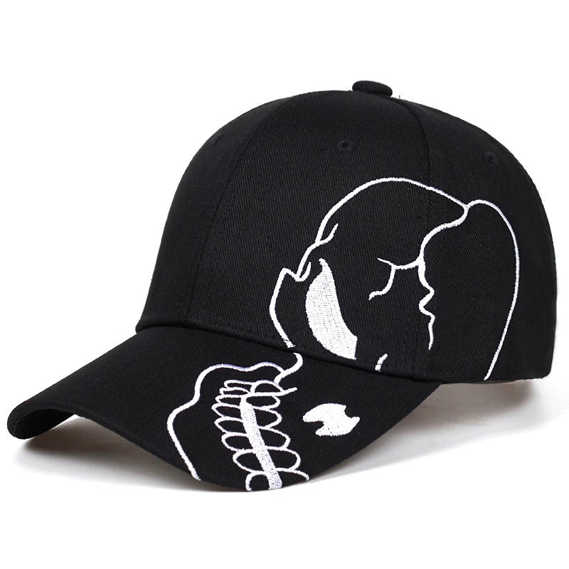 Новинка унисекс хлопковая уличная бейсболка с вышивкой черепа Snapback модные спортивные шапки Кепка Bone Garros - Цвет: Черный