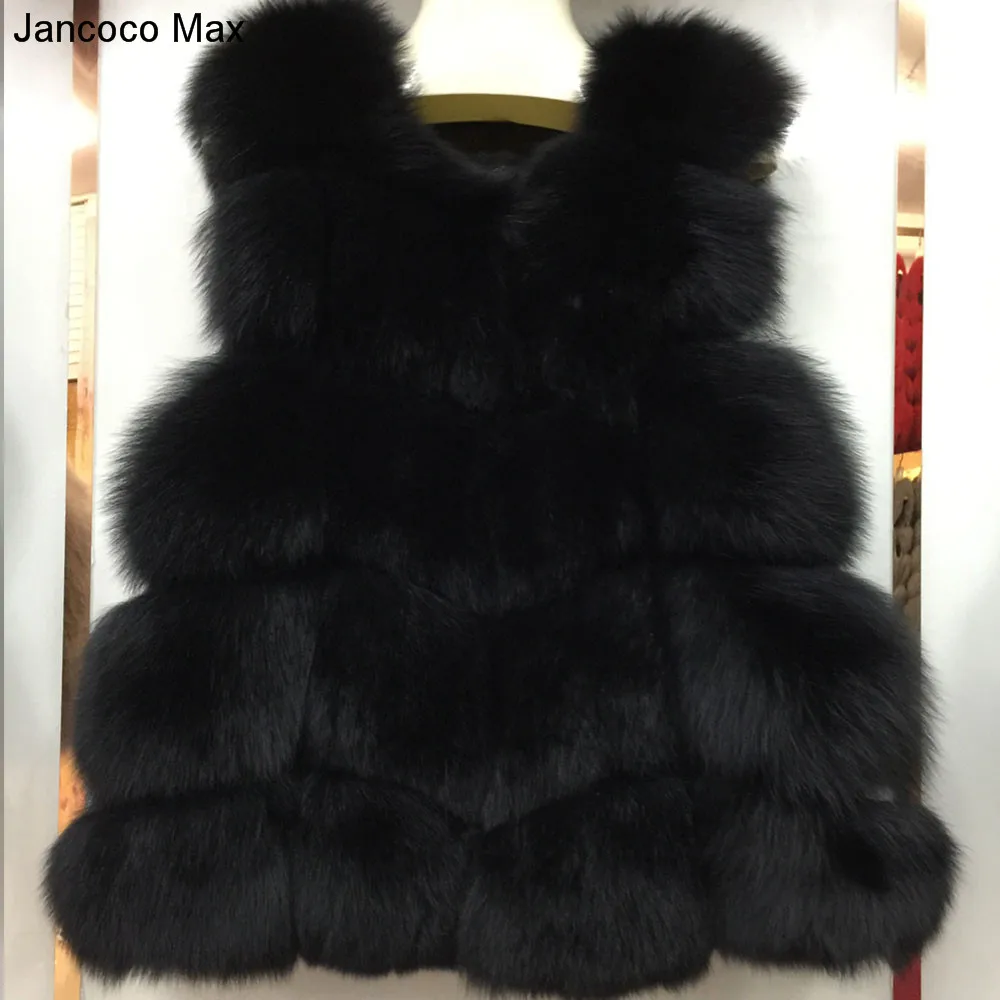 Black JKKFURS Женская натуральным лисьим Мех животных жилет осень зима мода леди повседневное высокое качество S7163 - Цвет: Black
