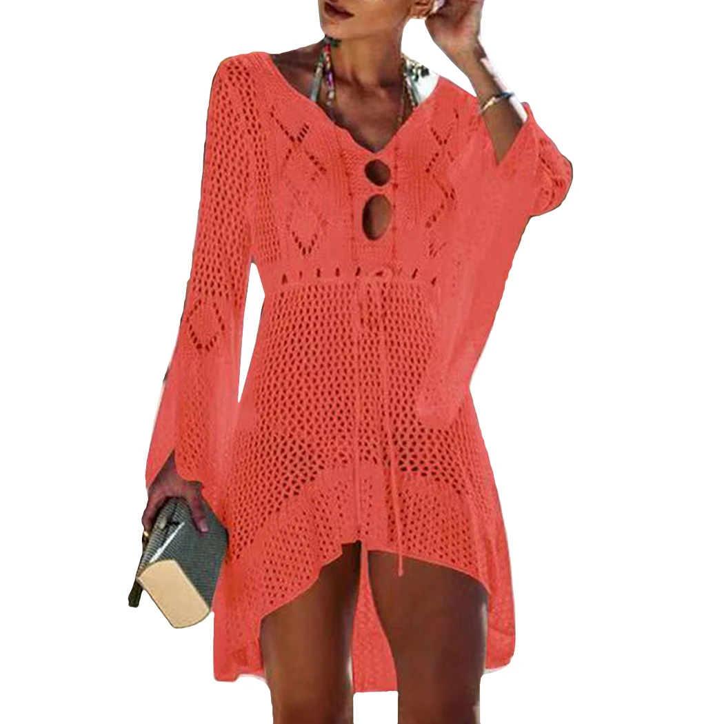 Женское сексуальное трикотажное Сетчатое платье туника халат Летний Пляжный