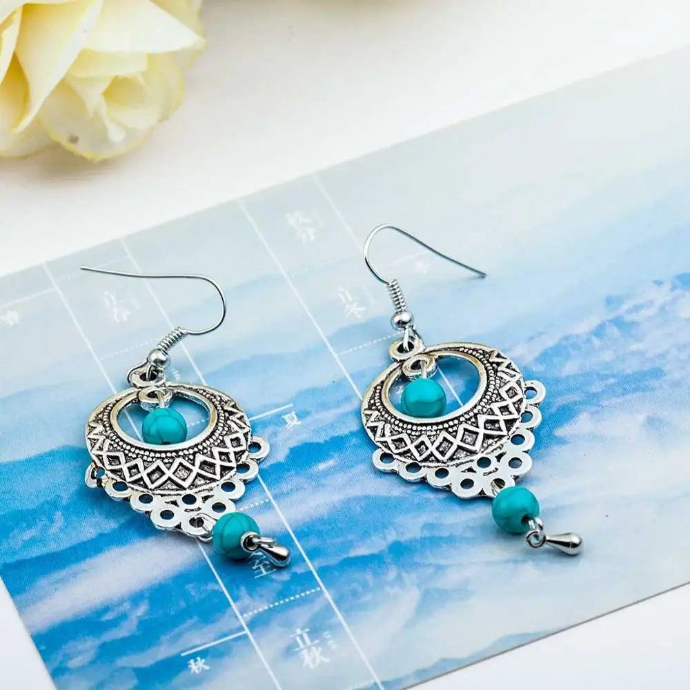 pierced Earrings JIOFREE, этнические богемные клипсы, серьги для женщин, серебряный цвет, синие Бусины, серьги, большие длинные, массивные, очаровательные, Винтажные Ювелирные Изделия - Окраска металла: pierced Earrings