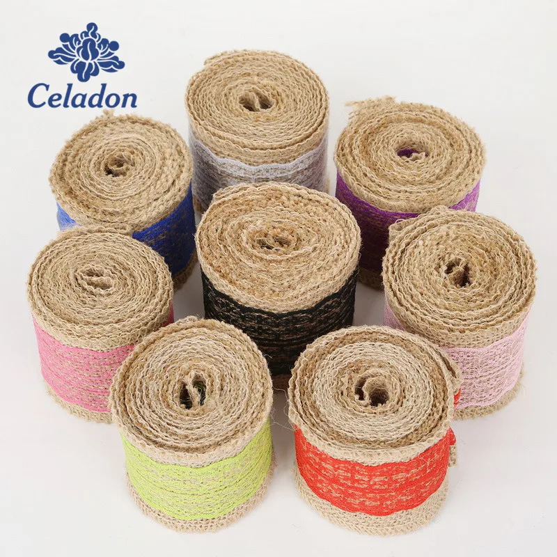 2Meter 6cm Natural Jute Burlap Roll Hessian Lace Ribbon For Vintage Rustic Wedding Decoration Christmas Party Supplies | Дом и сад