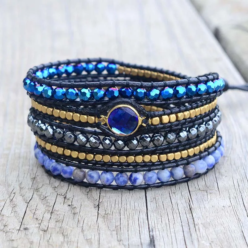 Новый веганский не кожаный винтажный браслет из натурального камня 5 Strand wrap Bracelet