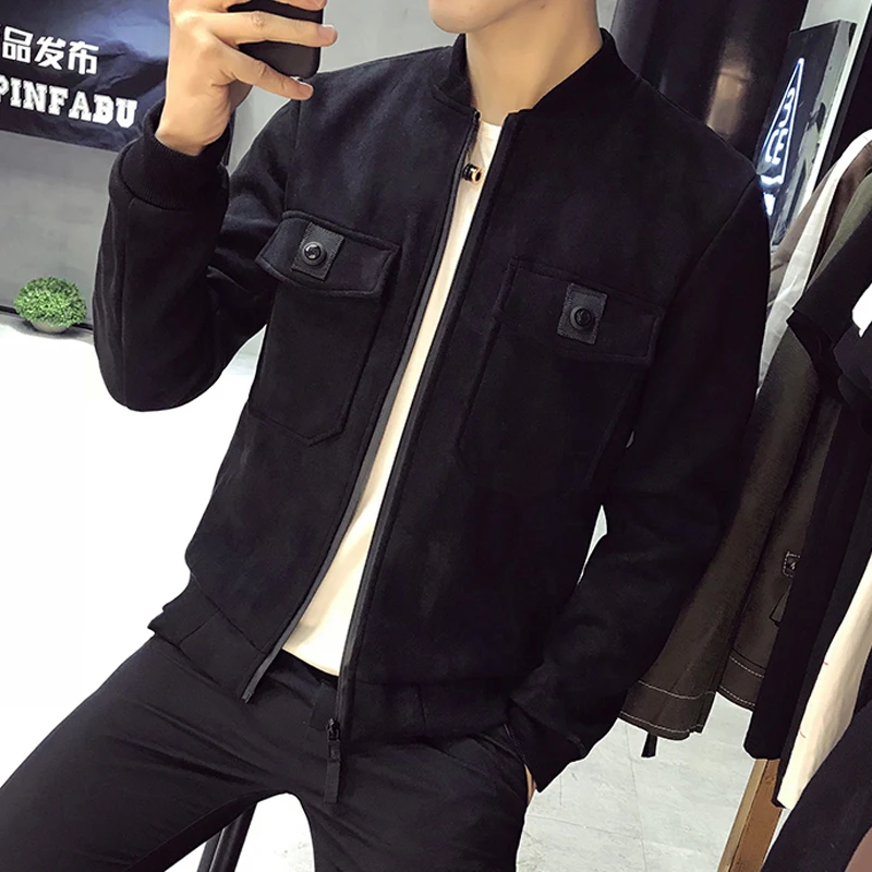 Большой накладной карман контраст Курточка бомбер Для мужчин Slim Fit весна осень