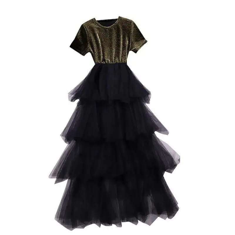 Новинка женское кружевное платье в стиле пэчворк модное летнее короткий рукав