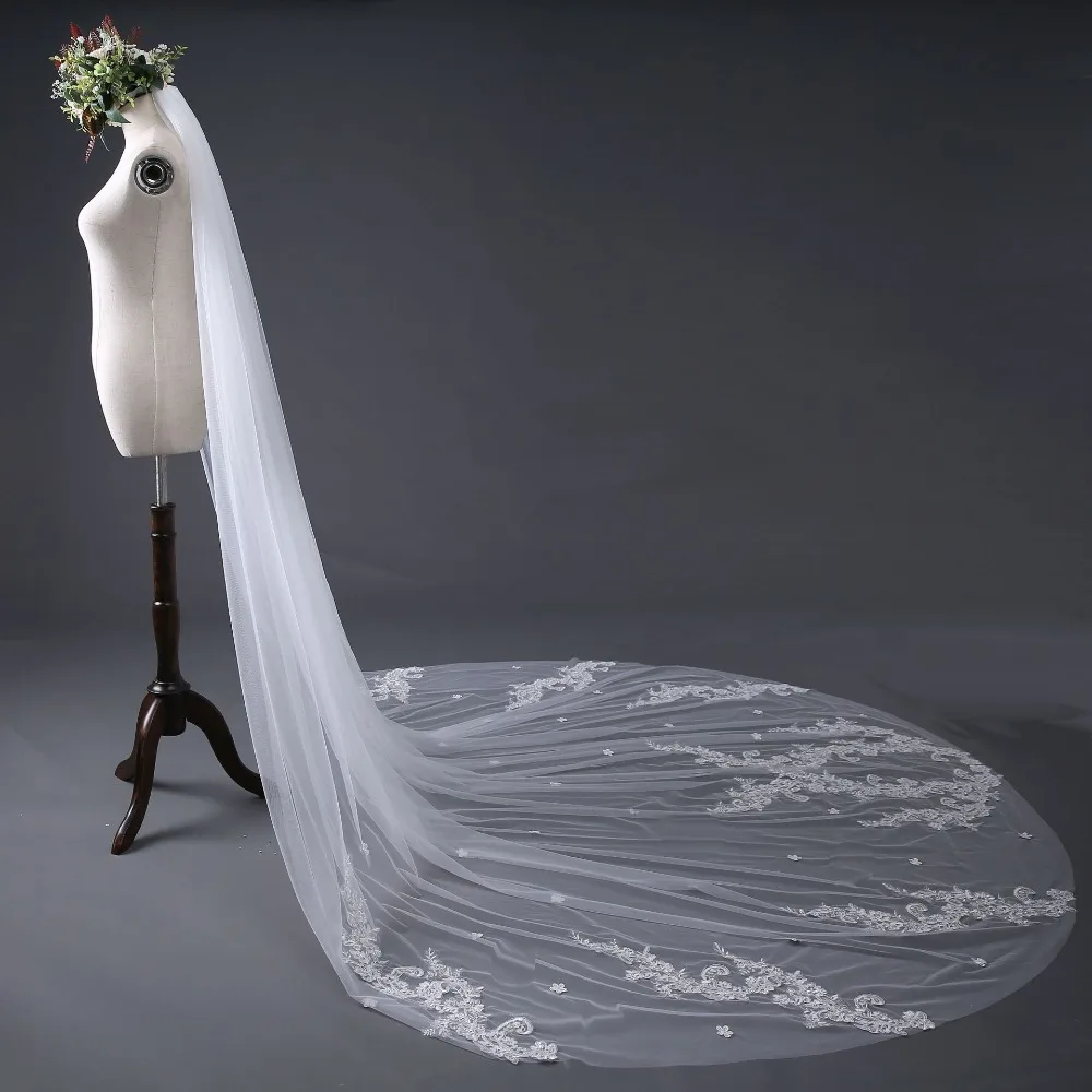 3 м * длина Соборная вуаль с расческой Кружева Аппликации Фата Свадьба Свадебная