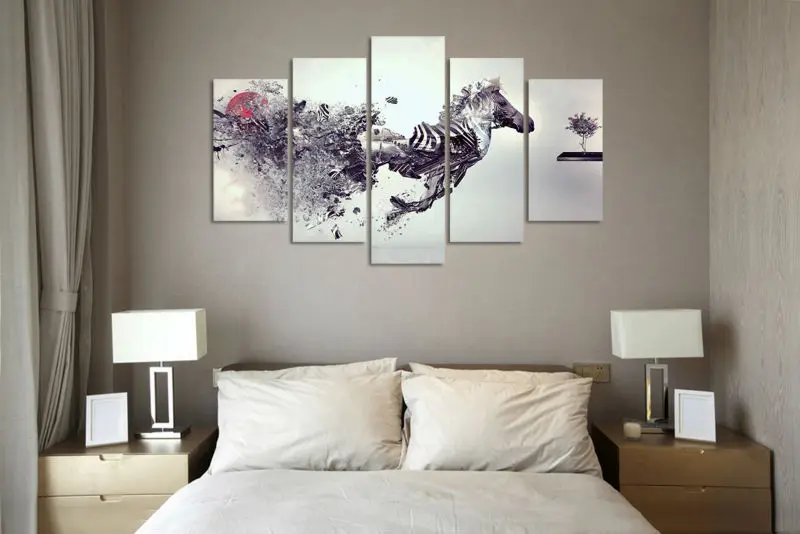 5 панелей большой постер картина маслом HD с принтом скалы лошади холст печать
