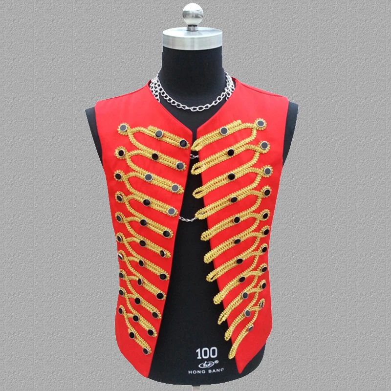 Men vest red clothing personality slim male sleeveless vests men punk rock costumes hombre chalecos singer dance stage star