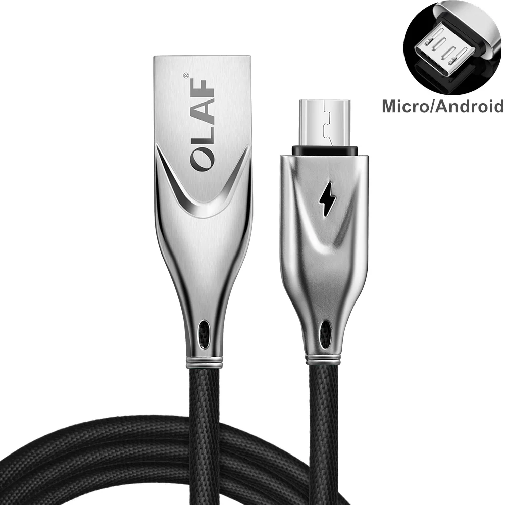 Олаф 3D цинк 2.3A микро USB кабель Быстрая зарядка USB кабель для передачи данных для samsung Xiaomi Tablet Android шнур Microusb кабель для зарядного устройства - Цвет: Black