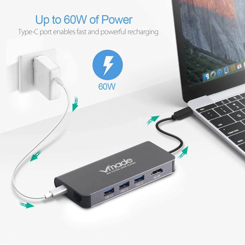 Vmade 8 в 1 USB 3 0 хаб-конвертер 5 Гбит/с RJ45 SD TF карта чтения C адаптер для Apple MacBook Galaxy huawei