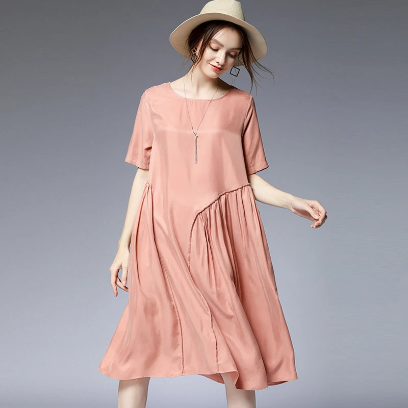 Female Summer Work Beach Black Pink Fashion Dresses Plus Size 2020 Woman Khaki Solid Casual Oversized Party Loose Elegant Dress | Женская