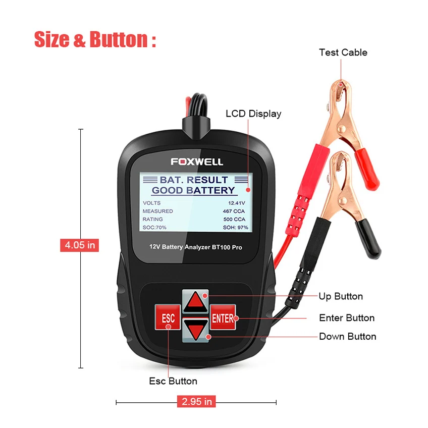 FOXWELL Автомобильный анализатор BT100 PRO 6 в 12 автомобиля батарея тесты er для затоплены