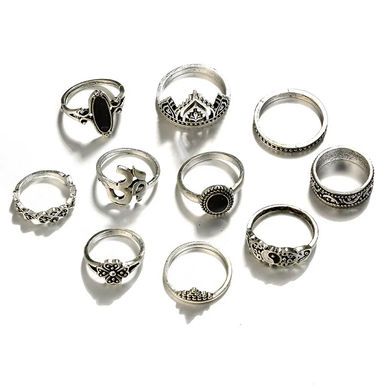 IFFURMON Богемия опал кольца набор для женщины Тибетский черный камень Мода Bijoux