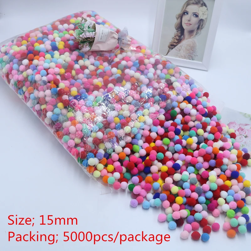 

5000Pcs/lot 15mm Multicolor Plush Balls Real Fur Ball Pompom Pom Poms Soft Pompon Balls for DIY Wedding Party Decoration