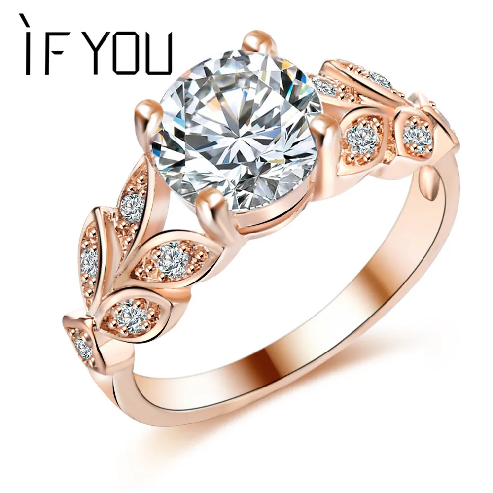 Женское кольцо на палец IF YOU с большим фианитом в форме листа Стразы золотого и