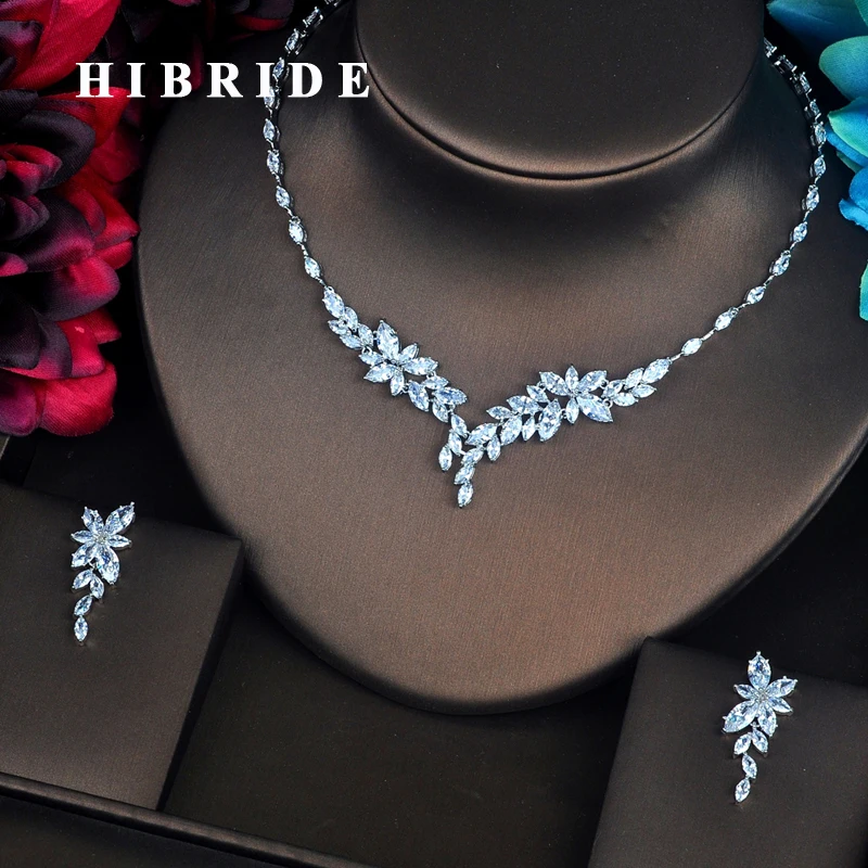 Элегантные блестящие ювелирные наборы HIBRIDE в форме листа для женщин ожерелье