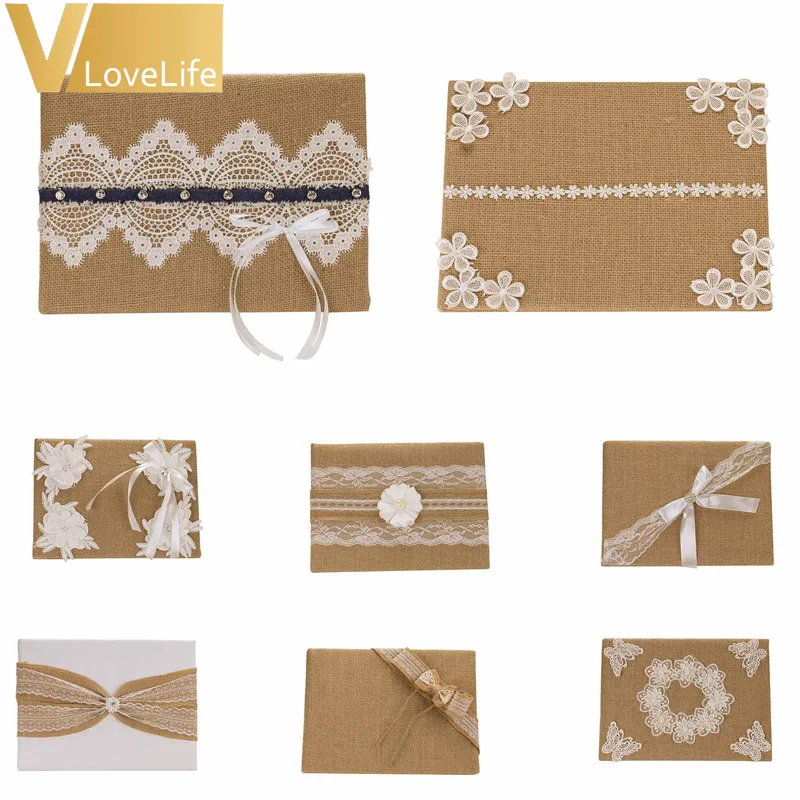 25x16cm Lovely Wedding Guest Book Burlap Lace Bow Flowers for Party Reception Decor Home Favors Gifts | Дом и сад