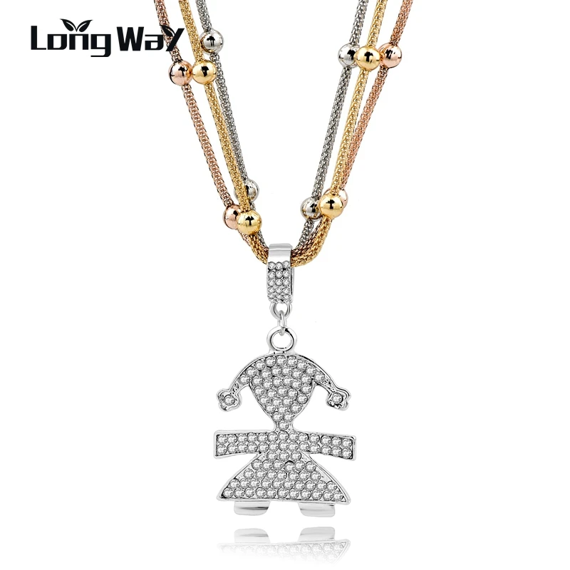 silver girl LongWay подарки, многослойный серебряный кулон в виде медведя, ожерелье s для женщин, хрустальные бусы, длинное массивное ожерелье, ювелирное изделие SNE150786 - Окраска металла: silver girl