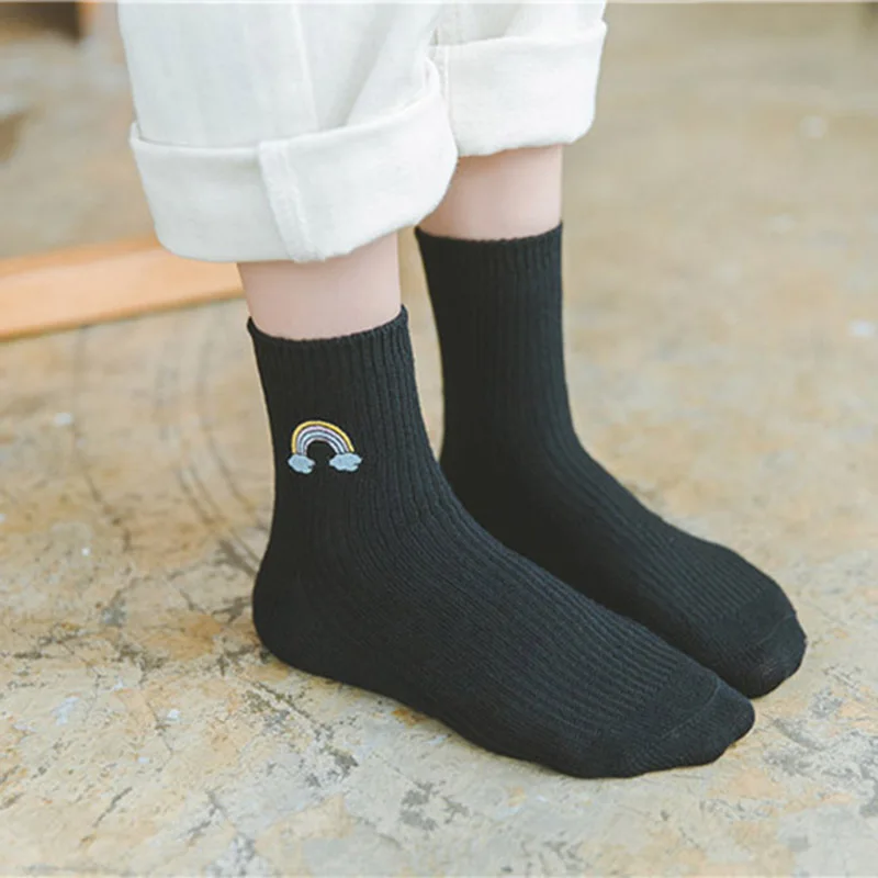 

[COSPLACOOL]Embroidery Rainbow Cute Harajuku Socks Casuanl Korean Socks Women Skarpetki Damskie Calcetines Mujer Long Sokken