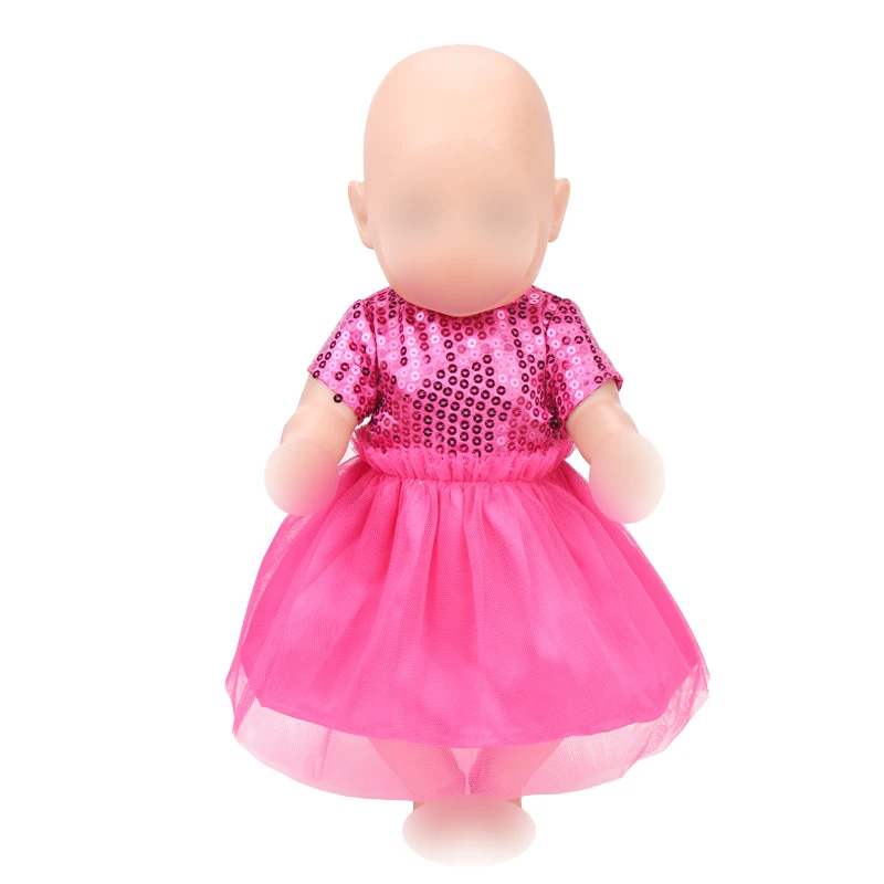 

43 cm baby dolls dress new born Princess shiny magenta evening gown Baby toys fit American 18 inch Girls doll f400