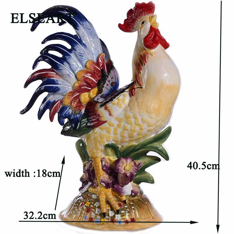 

Ceramic cock with butterfly ornament handicraft works animal porcelain figurine for home decoration gift