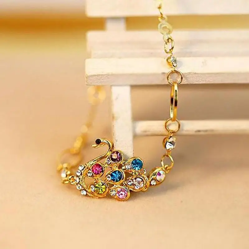 Женский дизайнерский браслет с лебедем разноцветный кристаллами Love дружбы 4BD54 |