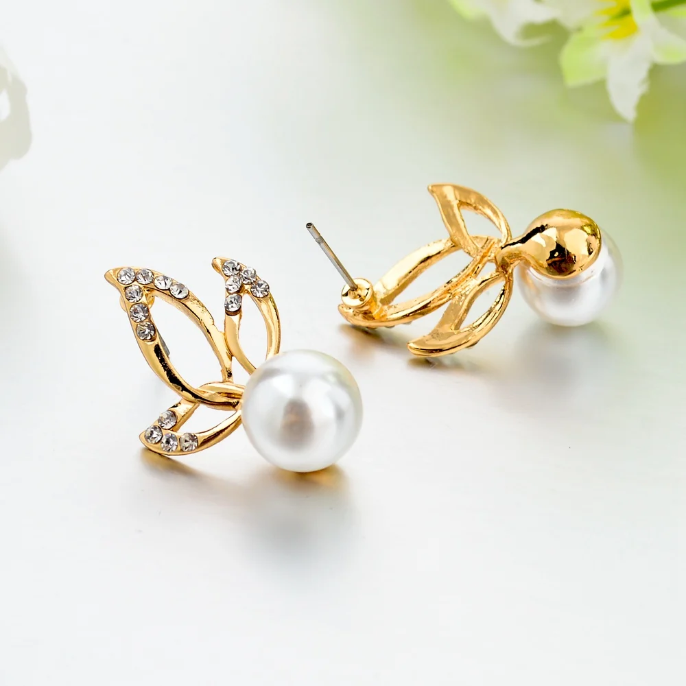 Женские серьги-гвоздики с искусственным жемчугом и кристаллами | Украшения