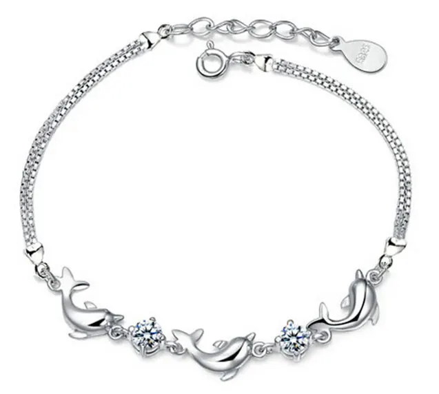 Silver Dolphin Bracelet South Korea Jewelry Fashion Small Animal Crystal Bangle Birthday Gift Special Austrian | Украшения и