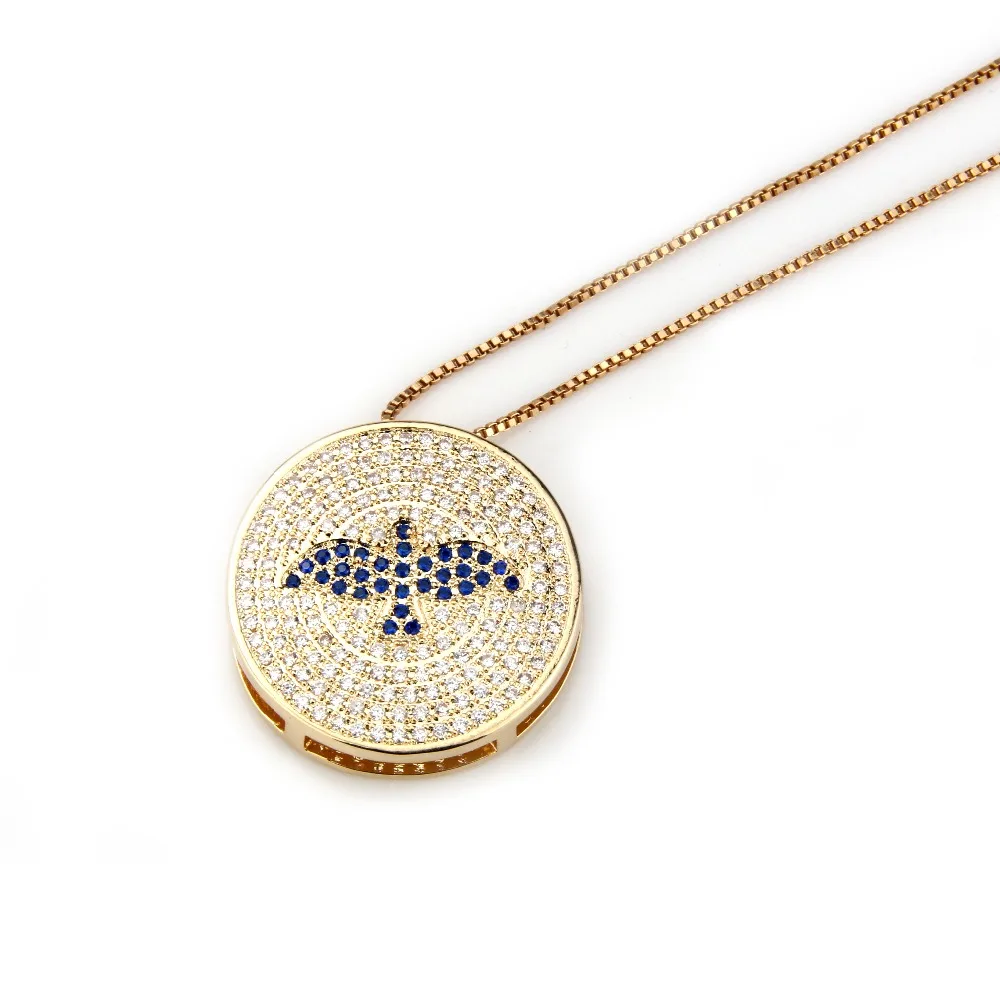 New Designed Charka Bird Round Copper Cubic Zirconia Religious Pendulum Pendant Necklace Jewelry for Women Party Gift | Украшения и
