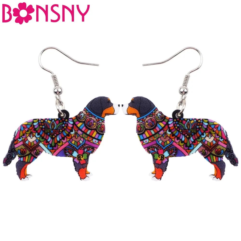 

Bonsny Acrylic Bernese Mountain Dog Earrings Dangle Drop Big Long Novelty Animal Jewelry For Girls Women Ladies Teen Accessories