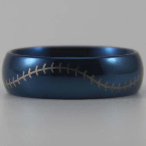 Free Shipping USA UK Canada Russia Brazil Hot Sales 8MM Blue Dome Baseball Stitch Comfort Men's Fashion Tungsten Wedding Ring |
