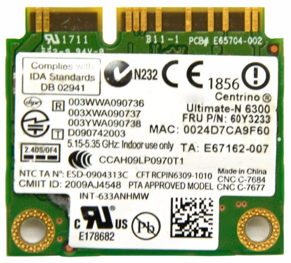 Беспроводная карта Ultrimate N 6300 633ANHMW мини PCI E WiFi полуразмера 450 Мбит/с 802.11a/g/n для Intel