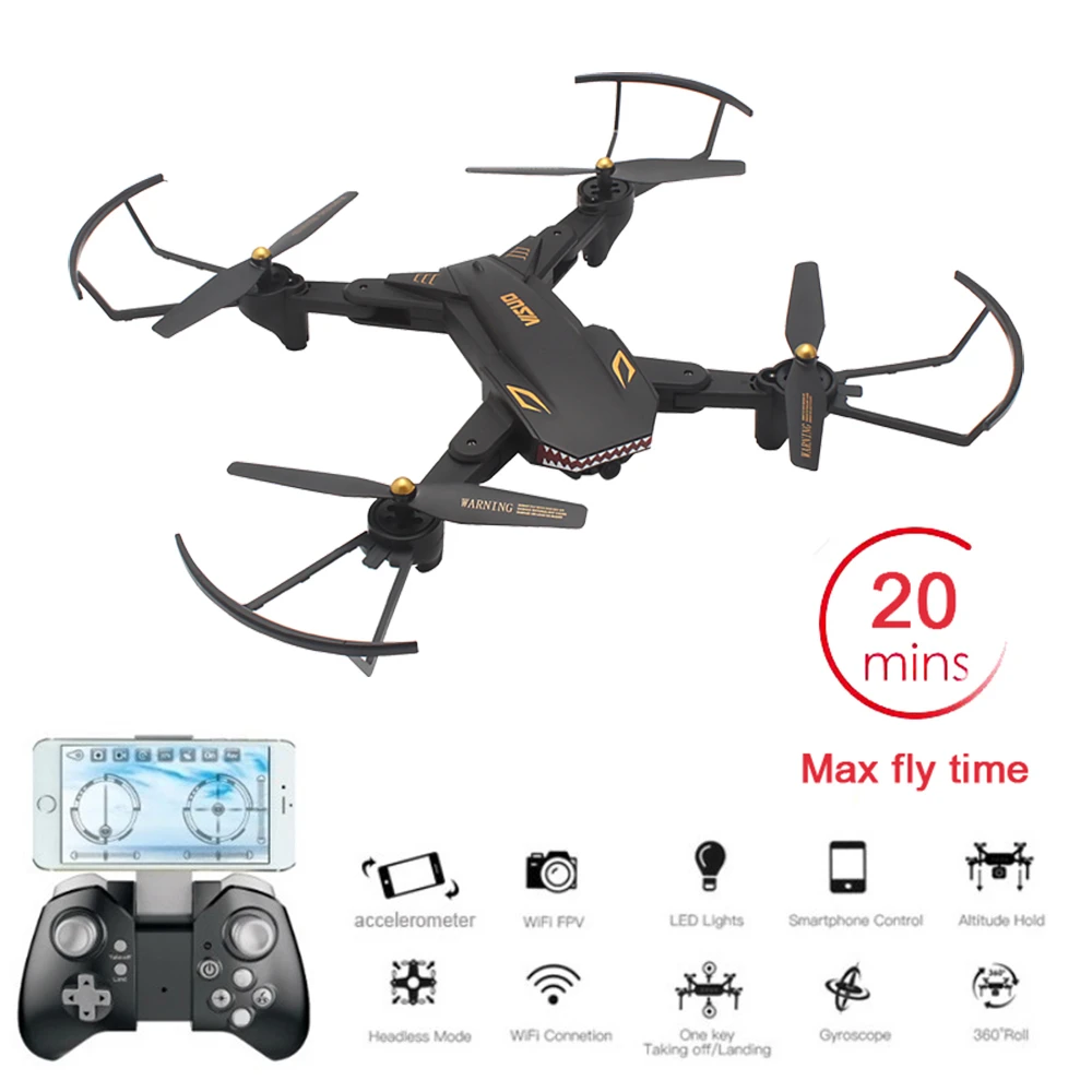 Складной Дрон для селфи VISUO XS809S широкоугольная камера 2 Мп HD Wi-Fi FPV XS809HW