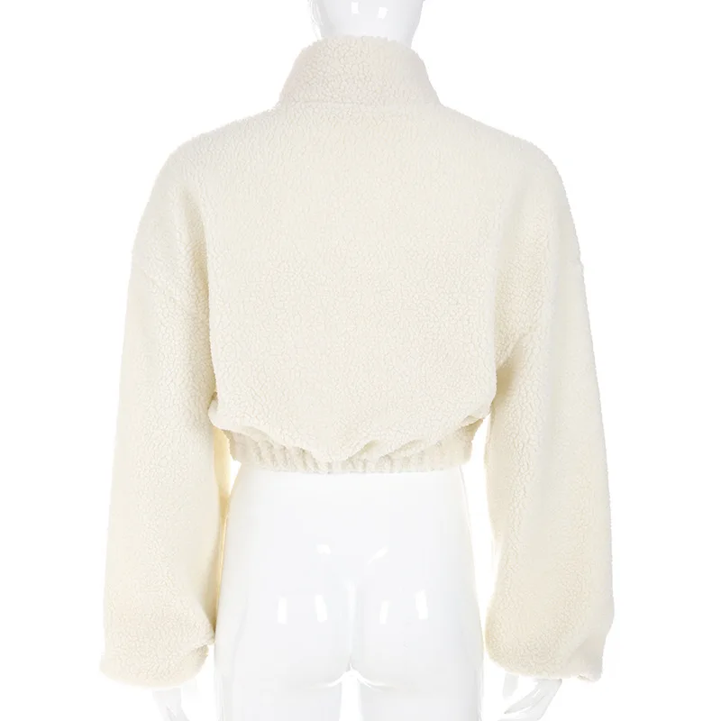 Women Winter Autumn Lambs Wool Warm Pullovers Zipper Long Sleeve Cropped Tops Female Loose Casual Sweatshirts Outwear | Женская одежда