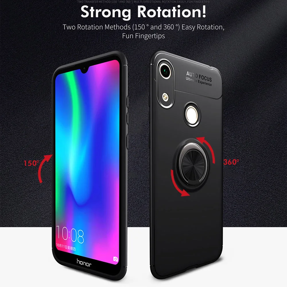 Магнитный чехол для Huawei Honor 8A со сканером отпечатков пальцев с кольцом-держателем