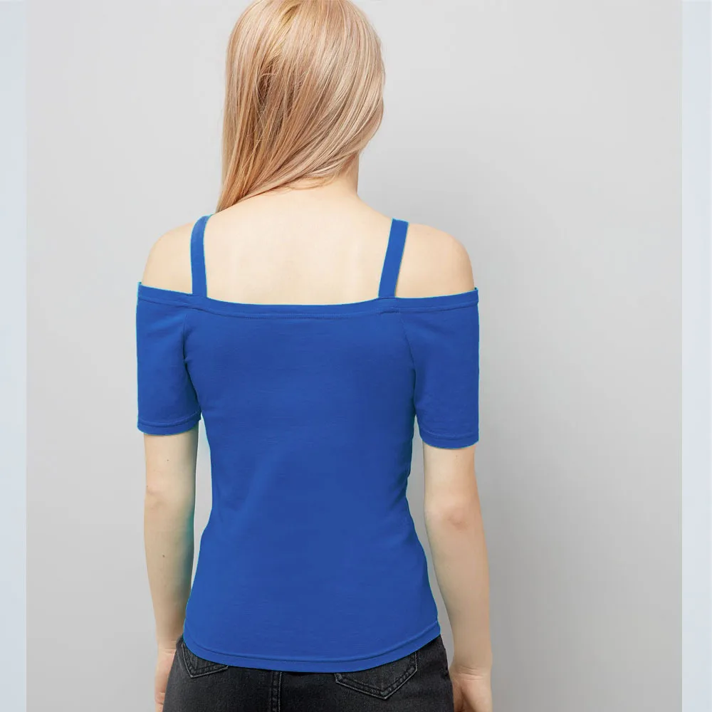 Allyzozo Plus size 6xl Women Summer Spaghetti Strap Tops T shirts Streetwear Off Shoulder Blue Clothing | Женская одежда