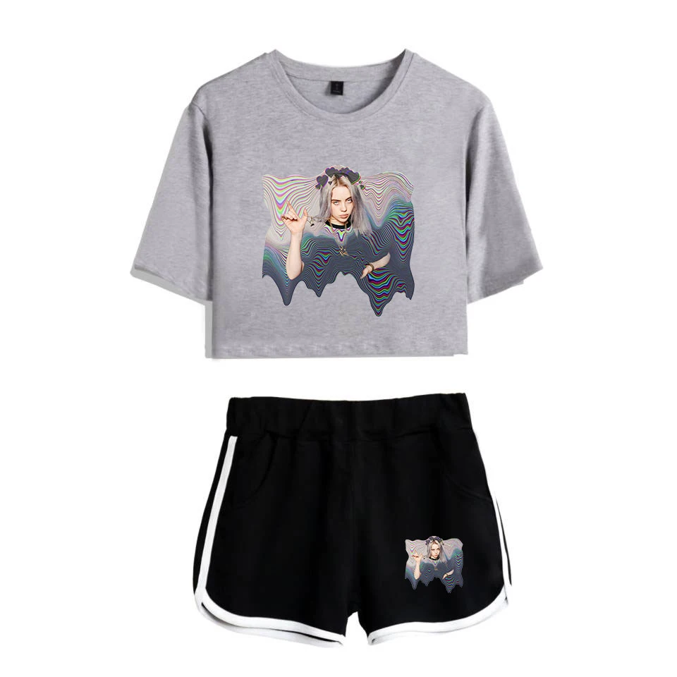BILIE EILISH print Hip Hop casual comfortable 2 Pic Set running T-shirt Fashion hip hop Street Basic Women Summer train suits | Женская