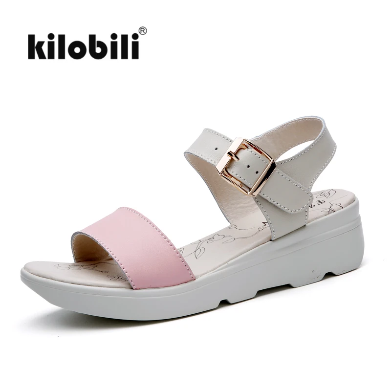 Kilobili 2018 женские босоножки Обувь с пряжкой натуральная кожа Т-образным ремешком