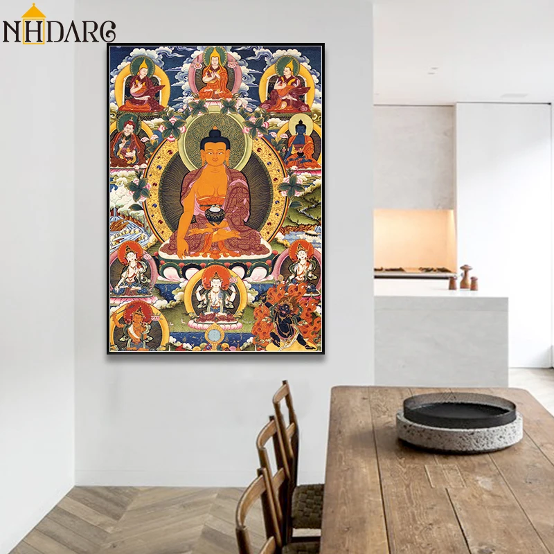 Sakyamuni буддийский религиозный Thangka Картина на холсте Постер художественные