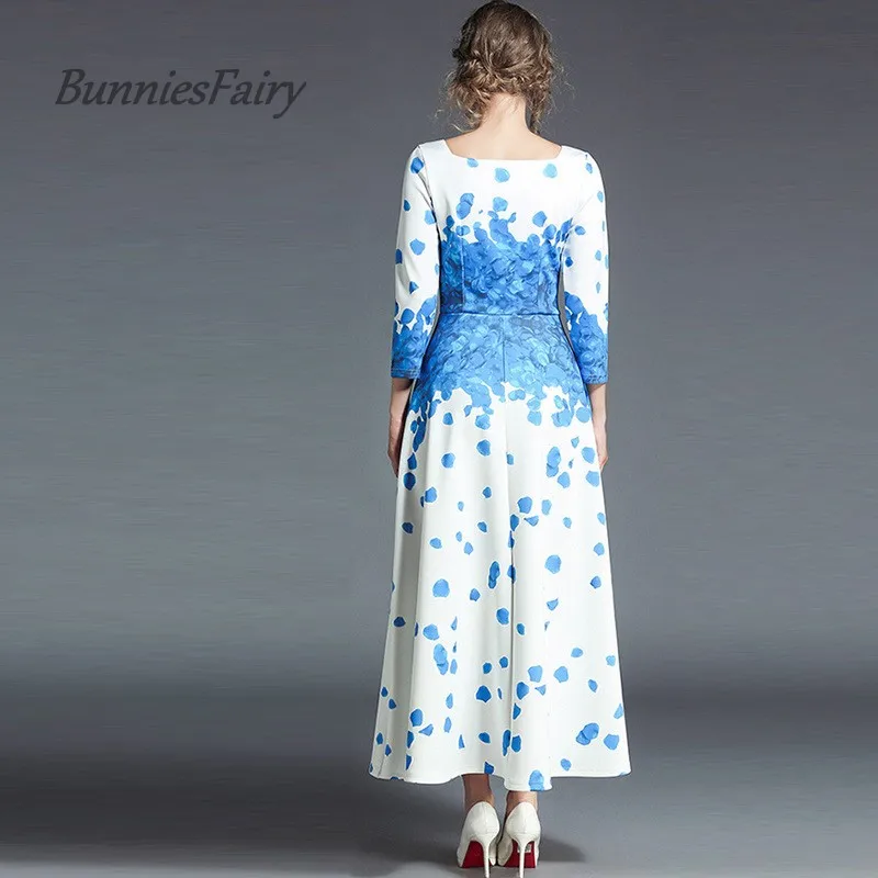 BunniesFairy Новинка весны 2018 года элегантный подиум синий цветок цветочный принт