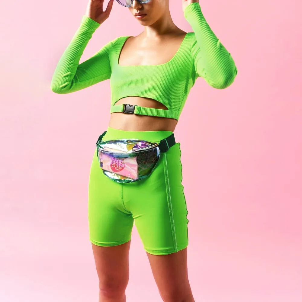 Ladies Knitted Buckle T-shirt Long Sleeve Neon Green Top Shirt Fashion 2019 Summer Autumn Women Sexy Square Neck Crop Femme | Женская