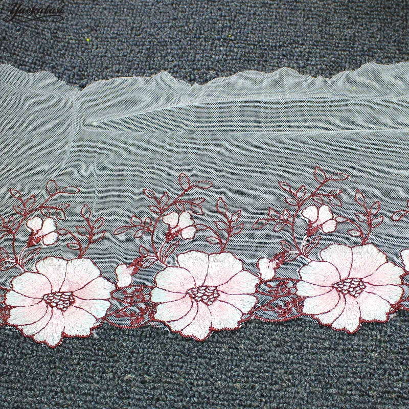 YACKALASI Cotton Lace Embroidered Appliqued 3D Floral Soft Tulle Mesh Fabrics Fancy Colored Scalloped Sewing Trim 17CM | Дом и сад
