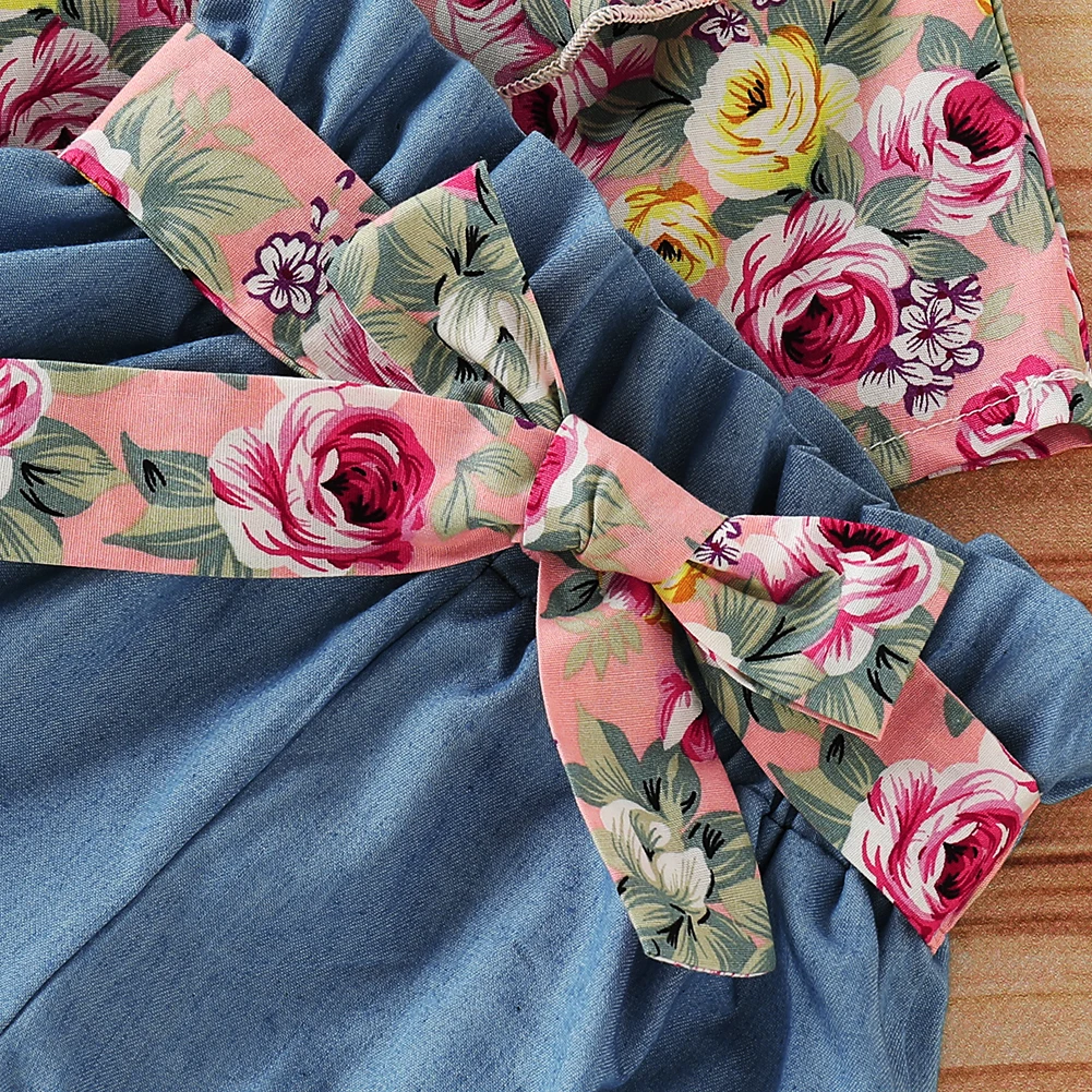Emmababy Baby Girls Clothes Summer Toddler Infant Kids Floral Pink Tops Blue Shorts Outfits Set | Детская одежда и обувь