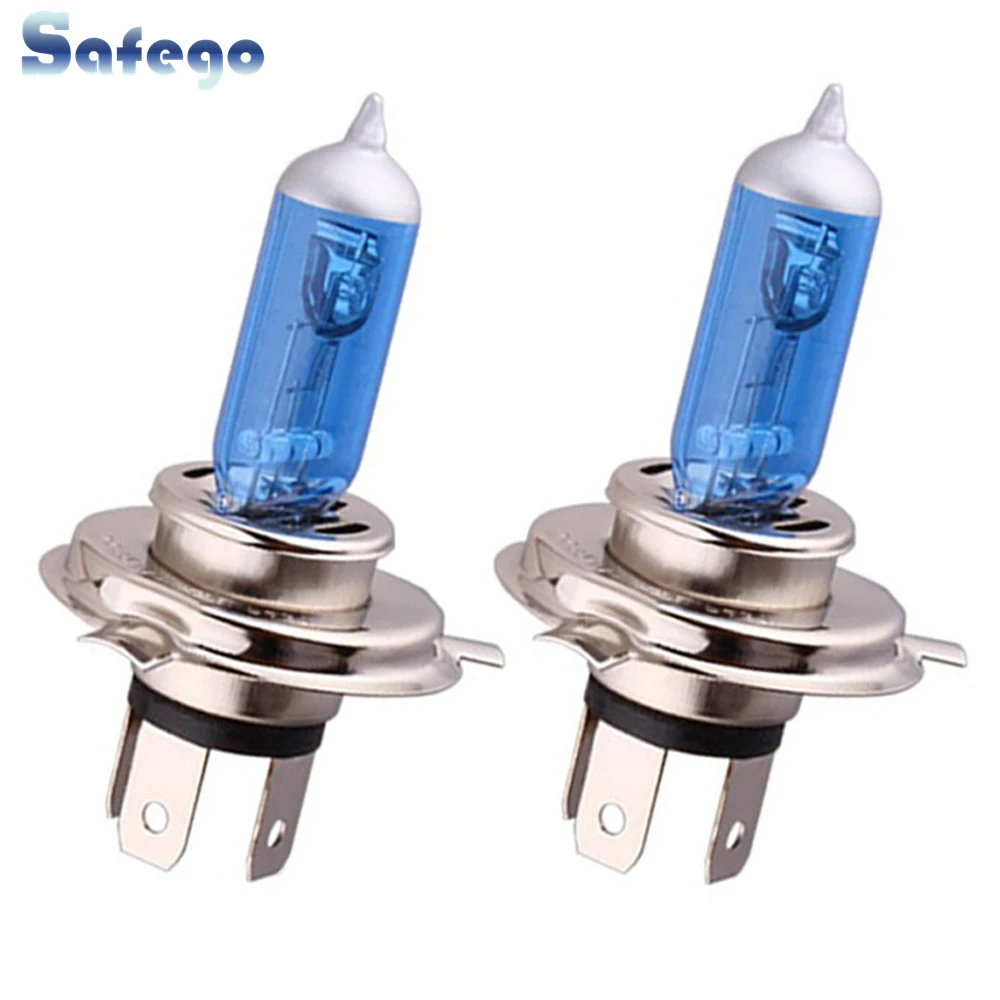 Safego 2pcs ксеноновая H4 галогенная лампа 60 Вт/55 Вт теплый белый P43T светодиодный