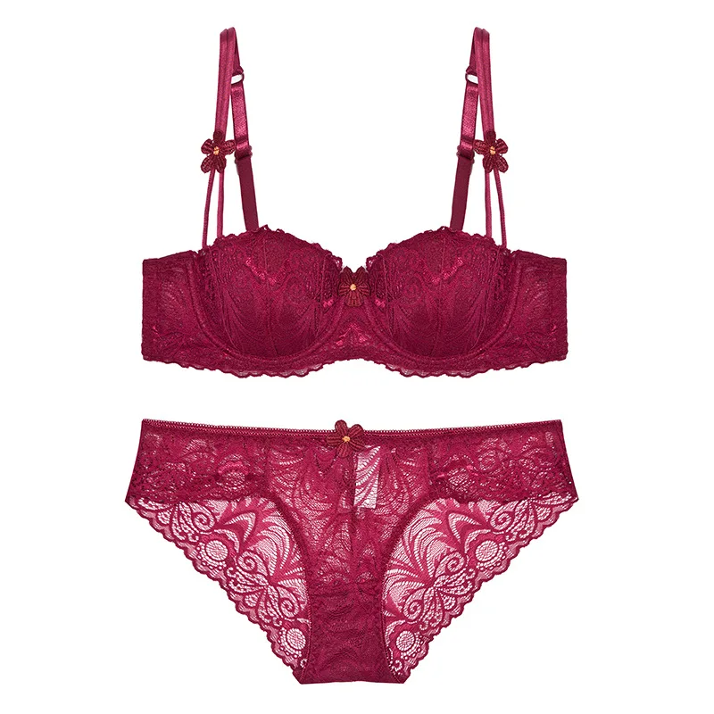 Женский комплект нижнего белья с кружевной вышивкой и бюстгальтером без