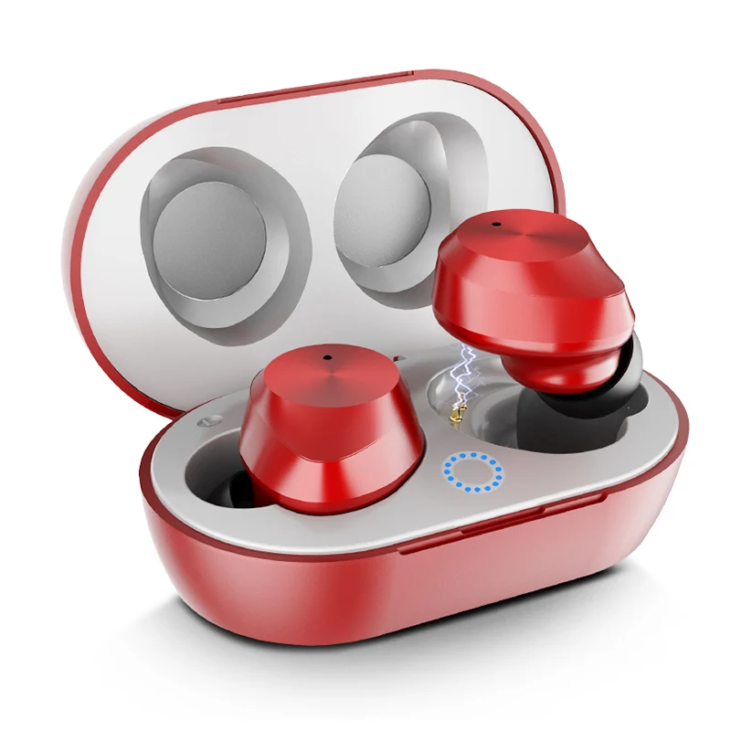 Arlado TWS-9 Bluetooth наушники-вкладыши мини беспроводная сенсорная гарнитура с зарядным устройством IPX5 водонепроницаемые Airpods для смартфонов - Цвет: Red