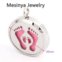 10pcs mesinya baby's feet (30mm) Aromatherapy / 316L s.steel Essential Oils Perfume Diffuser Locket Necklace mother's day gift