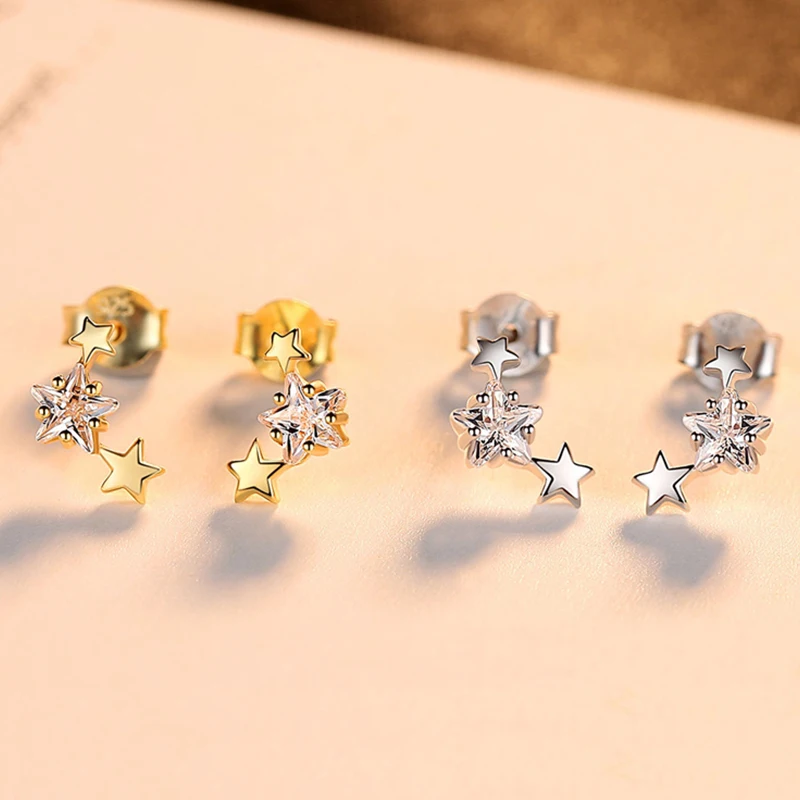 925 пробы Серебряные ювелирные изделия Star CZ цирконий золотые серьги для Для женщин