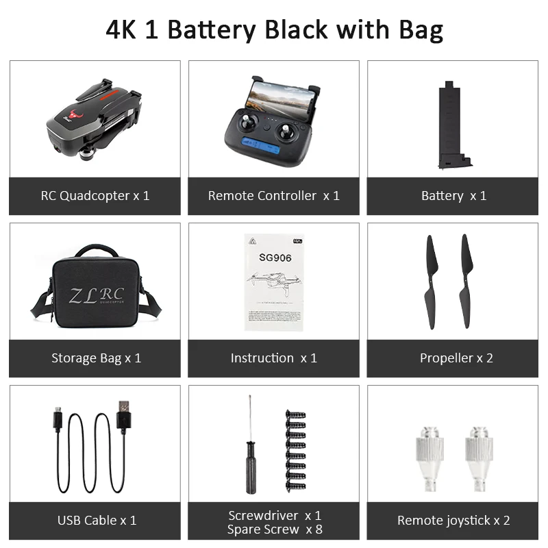 Black 4K 1B Bag ZLRC Beast SG906 gps 5G wifi FPV с 4K Ультра четкой камерой бесщеточный селфи складной вертолет RC Дрон Квадрокоптер RTF - Цвет: Black 4K 1B Bag