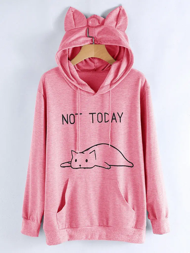 Light Pink Kawaii/толстовка с капюшоном и кошачьими ушками; женские толстовки; большие размеры; розовый Harajuku; спортивные костюмы с длинным рукавом; Moletom; осенние пуловеры; Mujer - Цвет: Light Pink